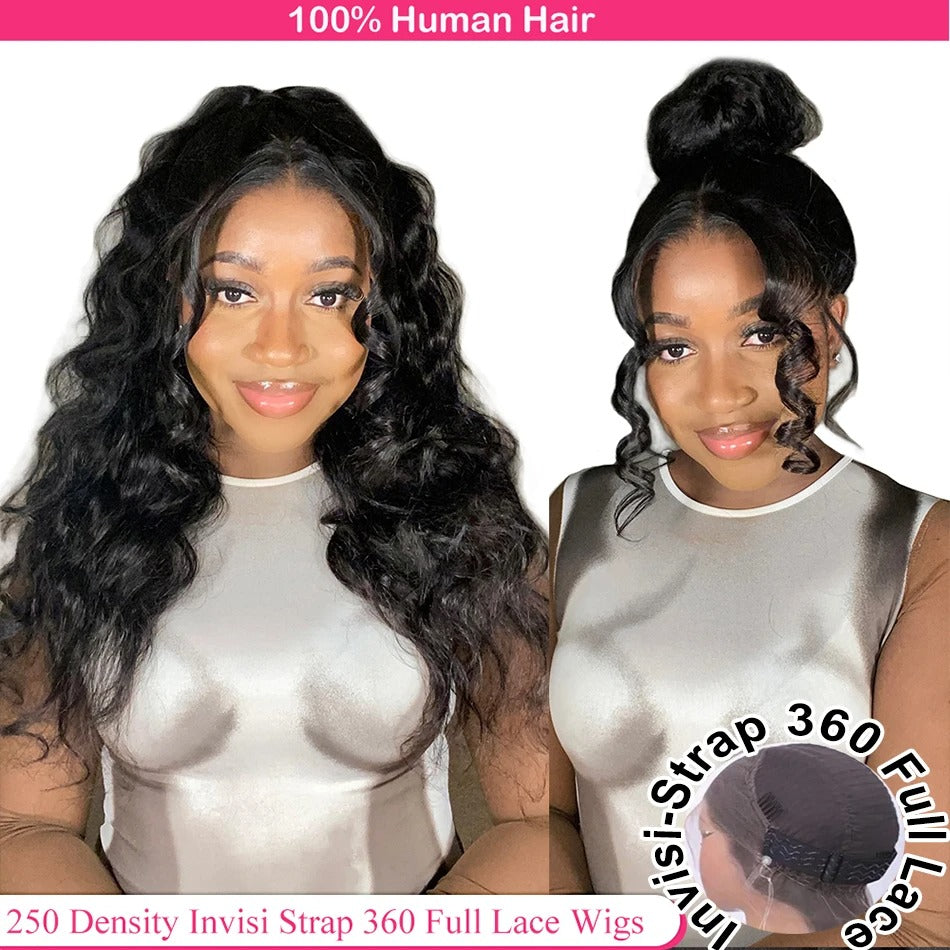 Lodmemo  Body Wave Pre Cut 360 Invisible Strap Full Lace Glueless Wig HD Transparent Bleached Knots Pre Cut Lace Wig