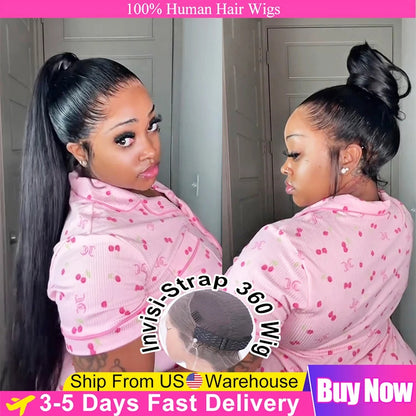 Bone Straight Wave 360 Invisible Strap Snug Fit HD Transparent Bone Lace Frontal Bleached Knots Pre Cut Lace Wig
