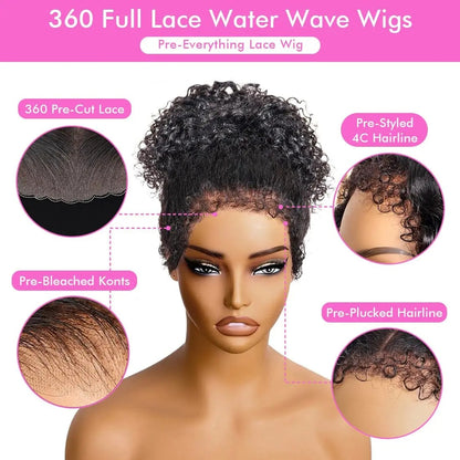 Lodmemo 360 Glueless Wigs 4C Kinky Edges Human Hair Deep Curly 360 Invisible Strap Lace Frontal Bleached Knots Pre Cut Frontal Lace Wig