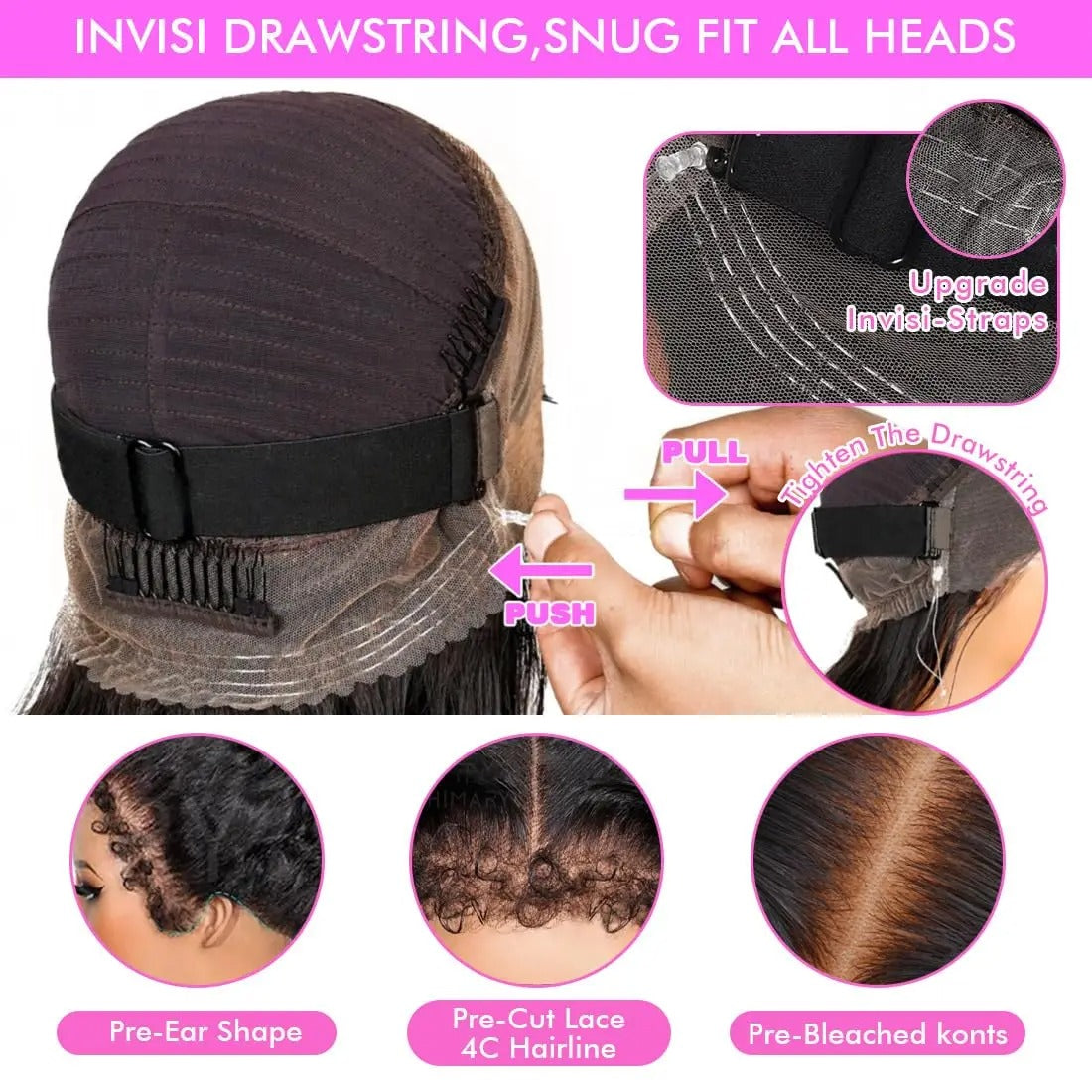 Lodmemo 360 Glueless Wigs 4C Kinky Edges Human Hair Deep Curly 360 Invisible Strap Lace Frontal Bleached Knots Pre Cut Frontal Lace Wig