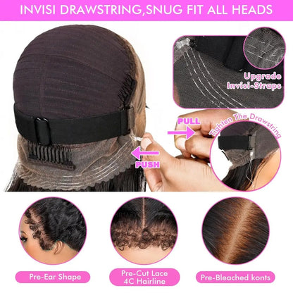 Lodmemo 360 Glueless Wigs 4C Kinky Edges Human Hair Deep Curly 360 Invisible Strap Lace Frontal Bleached Knots Pre Cut Frontal Lace Wig