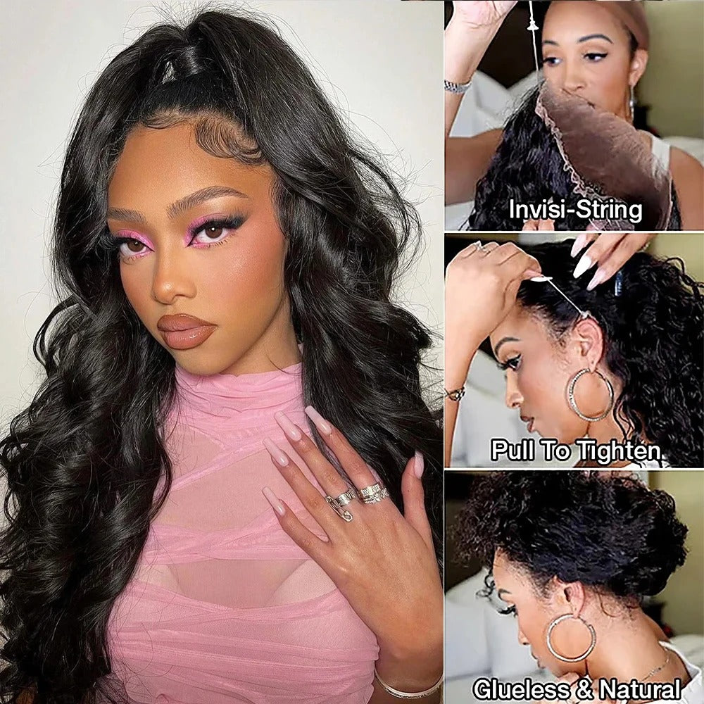 Lodmemo  Body Wave Pre Cut 360 Invisible Strap Full Lace Glueless Wig HD Transparent Bleached Knots Pre Cut Lace Wig