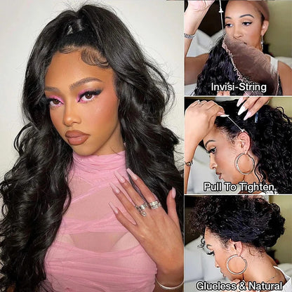 Lodmemo  Body Wave Pre Cut 360 Invisible Strap Full Lace Glueless Wig HD Transparent Bleached Knots Pre Cut Lace Wig