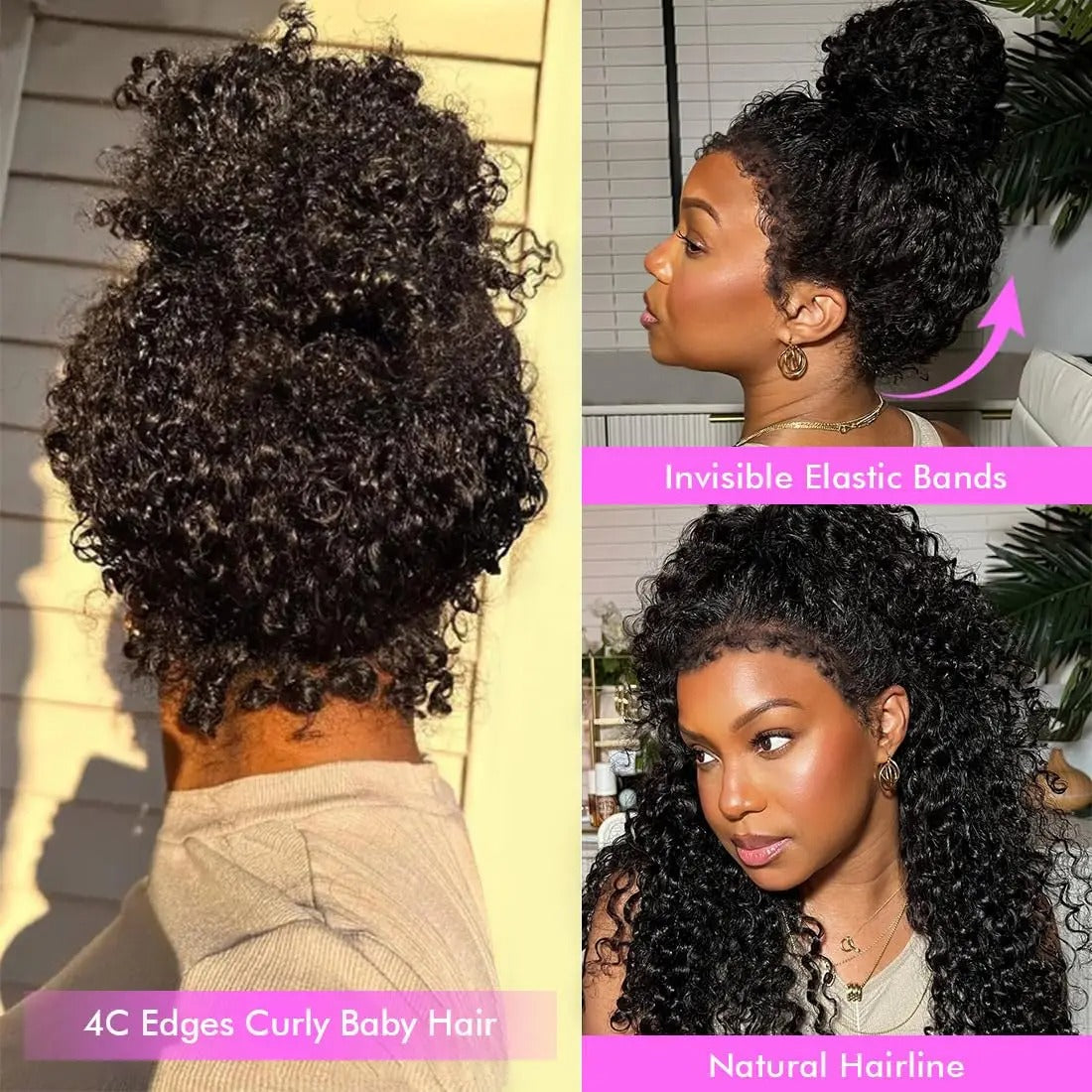 Lodmemo 360 Glueless Wigs 4C Kinky Edges Human Hair Deep Curly 360 Invisible Strap Lace Frontal Bleached Knots Pre Cut Frontal Lace Wig