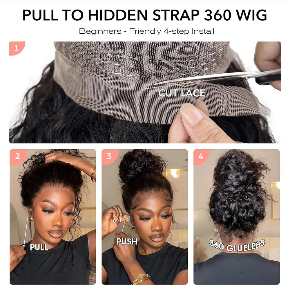 Lodmemo 360 Glueless Wigs 4C Kinky Edges Human Hair Deep Curly 360 Invisible Strap Lace Frontal Bleached Knots Pre Cut Frontal Lace Wig