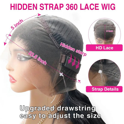 Lodmemo Body Wave Pre Cut 360 Invisible Strap Lace Front Wig Human Hair Glueless Wig HD Transparent Bleached Knots Pre Cut Lace Wig