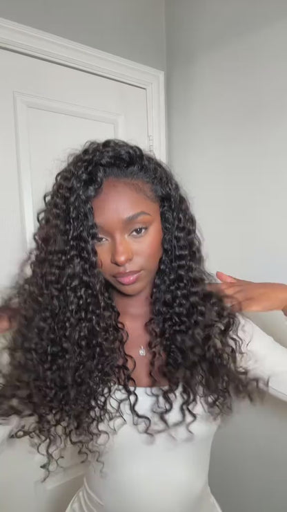Lodmemo Curly Half Wig Seamless Kinky Curly Flip Over Wig Beginner Friendly