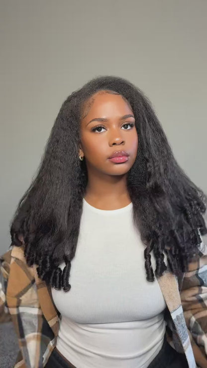 Lodmemo Kinky Straight Burmese Curly Half Wigs Human Hair Glueless Wigs Seamless Kinky Curly Flip Over Wig Beginner Friendly