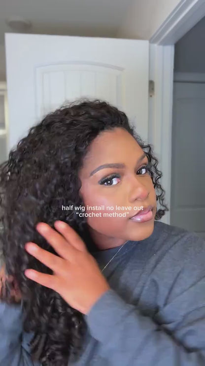 Lodmemo Burmese Curly Half Wigs Human Hair Glueless Wig With Flip Over Wig Beginner Friendly