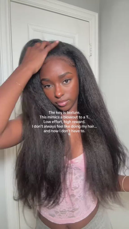 Lodmemo Kinky Straight Half Wig Seamless Kinky Curly Flip Over Wig Beginner Friendly